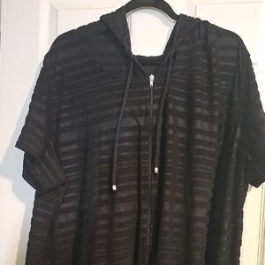 Black and Mesh Striped Hooded Cover-up